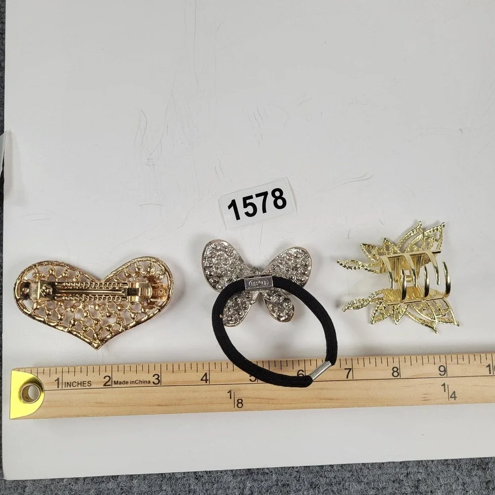 Hair Clips Womens Multicolor Rhinestone‎ Butterfly Heart Set Of 3 Accessories